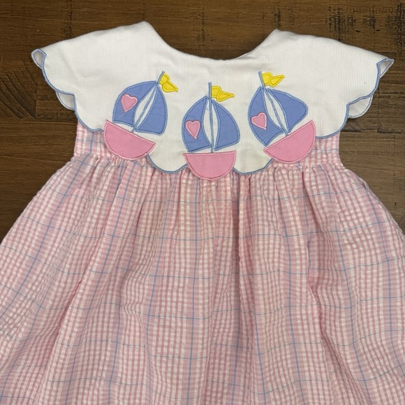 Vintage Samara Sleeveless Dress Bloomers Girls Size 5 Sailboat Accents Scalloped - Picture 1 of 6